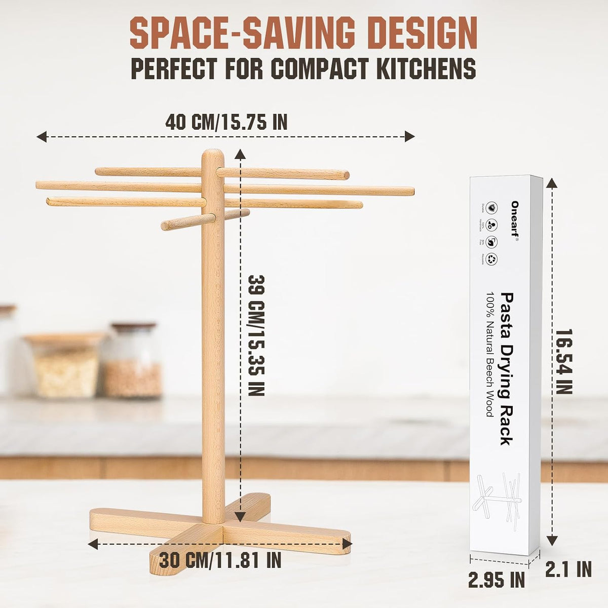 Pasta Drying Rack, Collapsible Wooden Pasta Drying Rack with 8 Bar