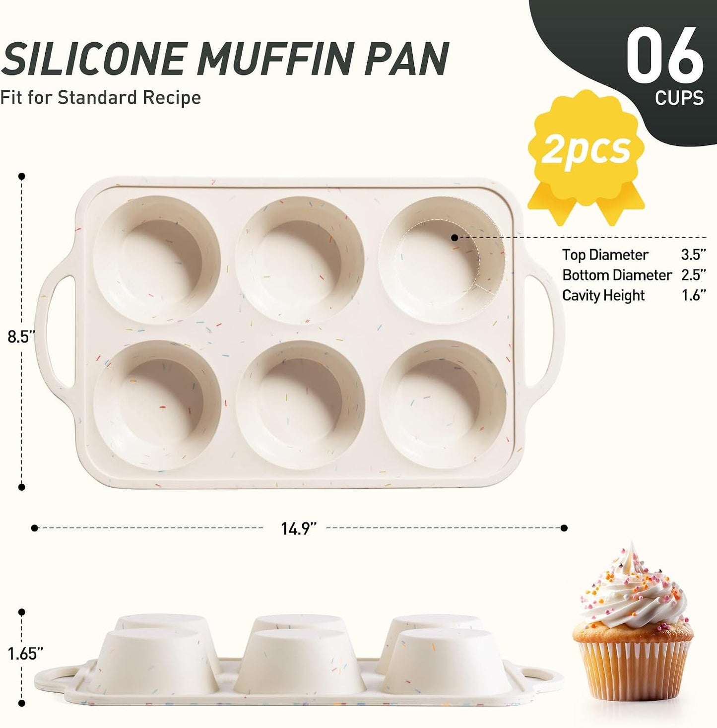 2 Packs 12 Cups Silicone Muffin Pan for Baking with Metal Reinforced Frame Regular Size Cupcake Pan Tray Egg Bites Silicone Cookie Molds Muffin Tin Tart Pans Sheet Set for Oven Dishwasher Safe