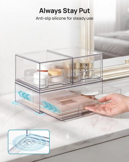Vtopmart Stackable Storage Drawers Set of 5, Clear Plastic Organizer Bins for Baby Bottle, Beauty Supplies Storage, Ideal for Kichen Countertop, Vanity, Bathroom, Cabinet, Pantry Organization