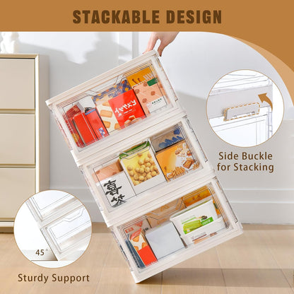 Freebat 6 Pack Closet Organizers and Storage,Clear Stackable Plastic Storage Bins with Lids Magnetic Doors,Clothes Organizers and Storage,Plastic Craft Containers for Wardrobe Kitchen Bathroom Office