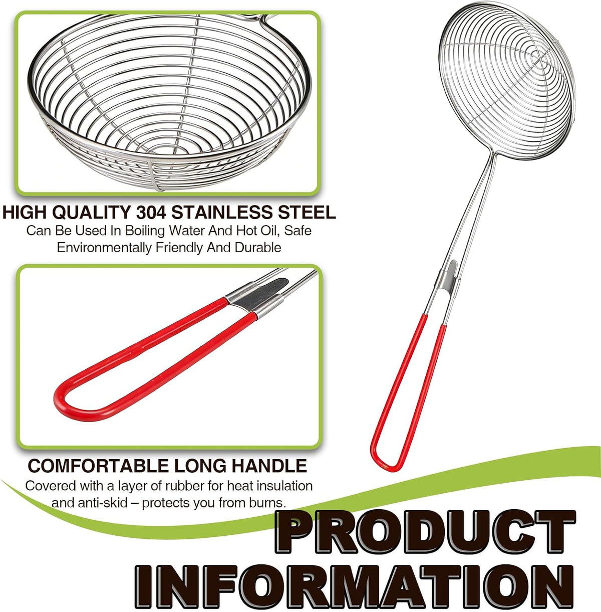 6 Pieces Stainless Steel Spider Strainer Skimmer, 4 Inch Hot Pot Kit Strainer Scoops with Long Handle, Asian Skimmer Spoon Ladle for Boba Pearls, Pasta, Meatball, Cooking & Frying Food