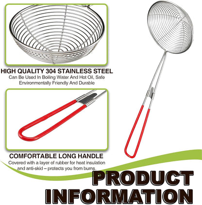 6 Pieces Stainless Steel Spider Strainer Skimmer, 4 Inch Hot Pot Kit Strainer Scoops with Long Handle, Asian Skimmer Spoon Ladle for Boba Pearls, Pasta, Meatball, Cooking & Frying Food