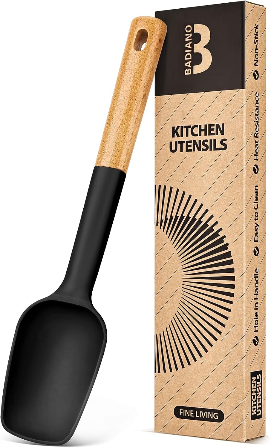 Badiano Silicone Spoon Spatula, Nonstick Rubber Spatula, Grey