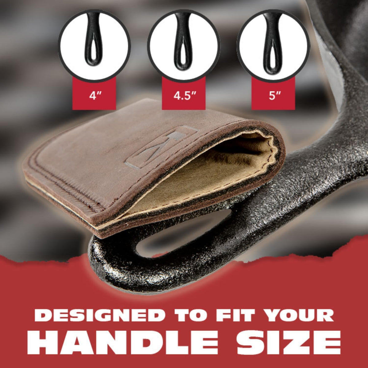 Knapp Made Bourbon Brown 5.5” Extra Thick Leather cast Iron Skillet Handle Covers - Pot Handle Covers, Double Layered Double Stitched, Slides On and Off Easily onto Metal Skillet Grips.