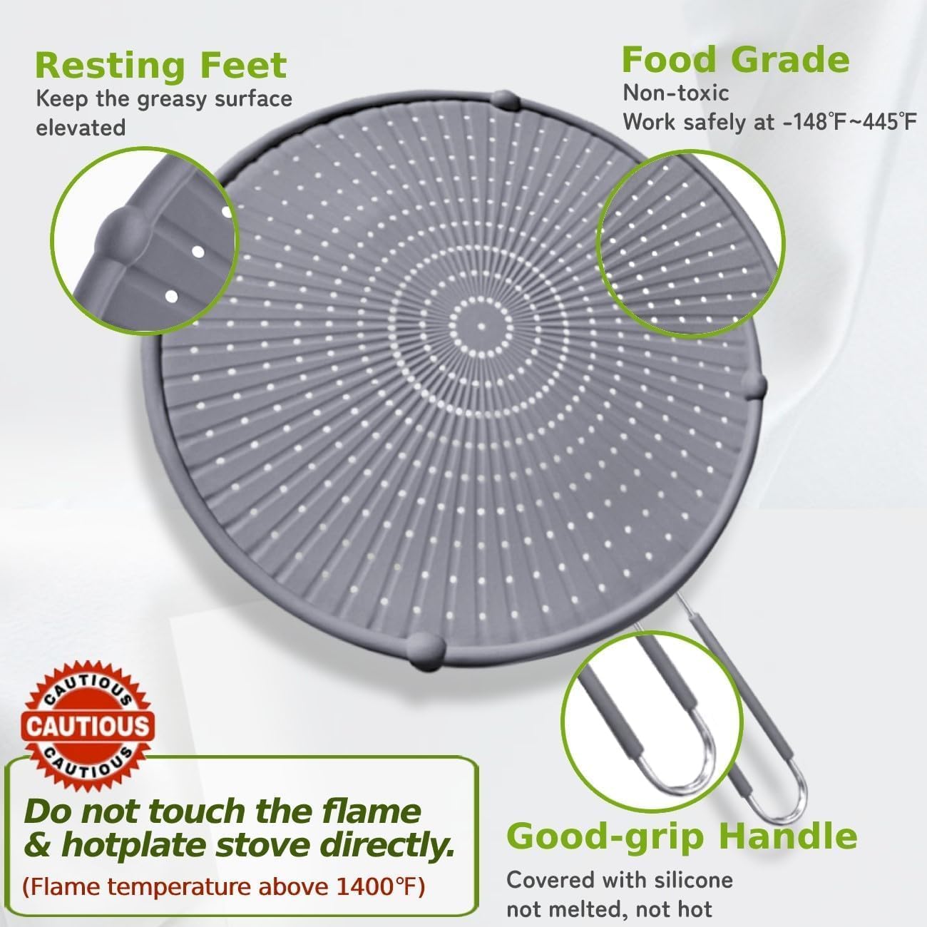 Silicone Splatter Screen for Frying Pan, Grease Splatter Guard for Frying Pan Heat Resistant Oil Splatter Guard, Multi-Use Pan Cover, Non Stick, Easy Clean 12.6" - Black