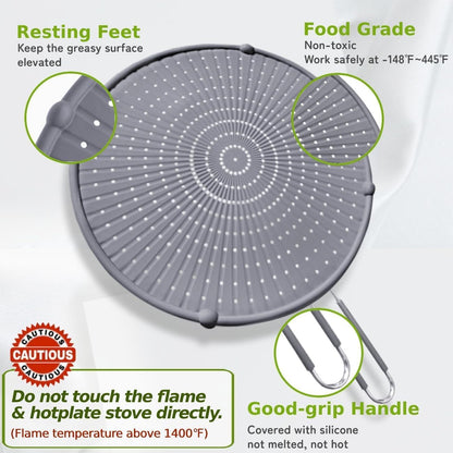 Silicone Splatter Screen for Frying Pan, Grease Splatter Guard for Frying Pan Heat Resistant Oil Splatter Guard, Multi-Use Pan Cover, Non Stick, Easy Clean 12.6" - Black