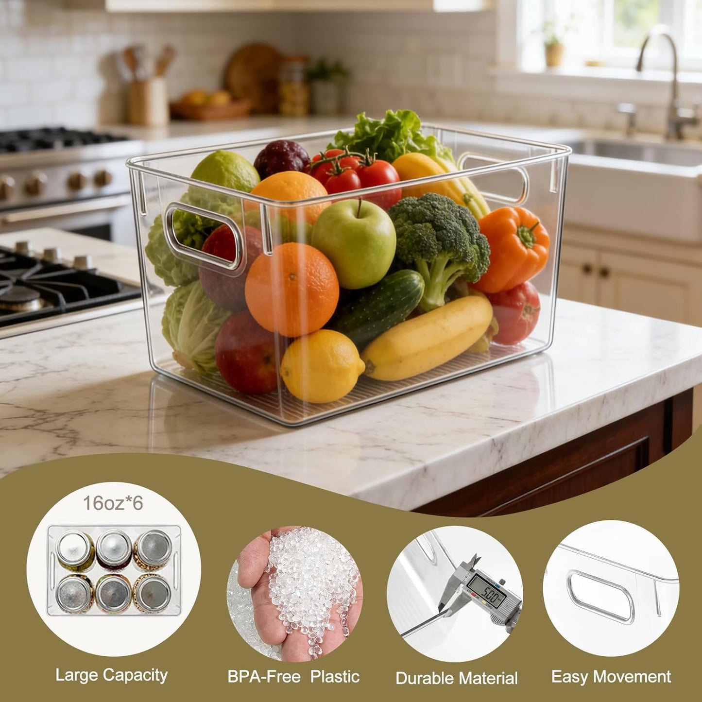 Hudgan 4 Packs Refrigerator Organizers and Storage, 4 Small Stackable Clear Plastic Bins for Pantry Organizer, Home Edit, Kitchen Cabinet, Fridge, Bathroom, Office, Drawer
