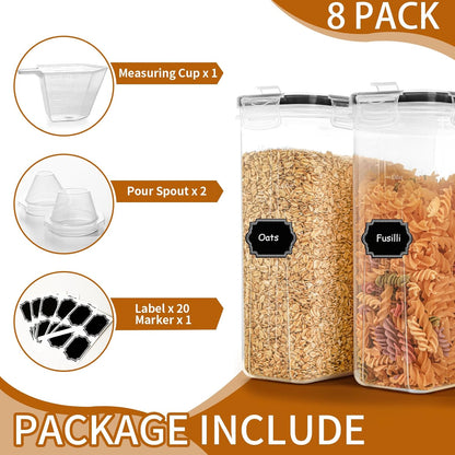 Cereal Containers Storage Set (4L / 135.2oz), 4PCS Airtight Food Storage Containers with Lids, Cereal Dispensers for Kitchen Pantry Organization and Storage with Pour Spout, 20 Labels, Marker