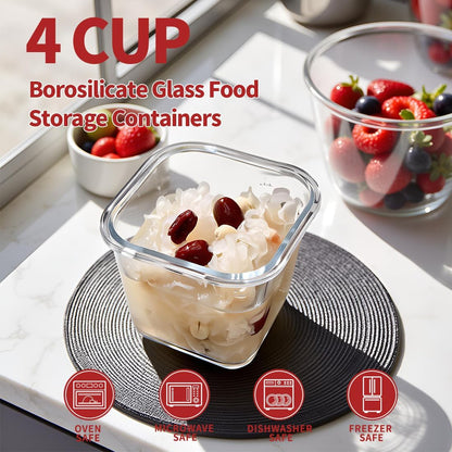H.JSS WDJS 3Cup Round Glass Food Storage Containers with Airtight lids, 23oz Glass Meal Prep Containers, Heat-Resistant BPA-Free for Soup Leftover, Microwave, Dishwasher and Fridge Safe (white-4Pack)