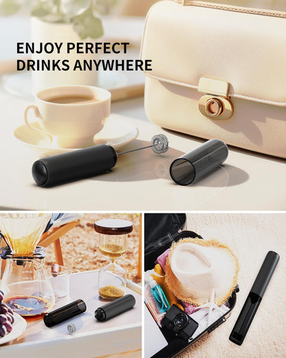 CIRCLE JOY Rechargeable Milk Frother Handheld, Dual Coil Whisk Head Electric Coffee Frother, Portable Hand Frother Wand Drink Mixer for Matcha Lattes Cappuccino, Kitchen Gifts, Black