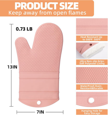 Yutat Silicone Oven Mitts - Oven Mitts and Pot Holders Sets Made of Non-Slip & BPA-Free Silicone, High Heat Resistant 500 Degrees, Perfect for Kitchen Cooking Baking BBQ, Peak Green