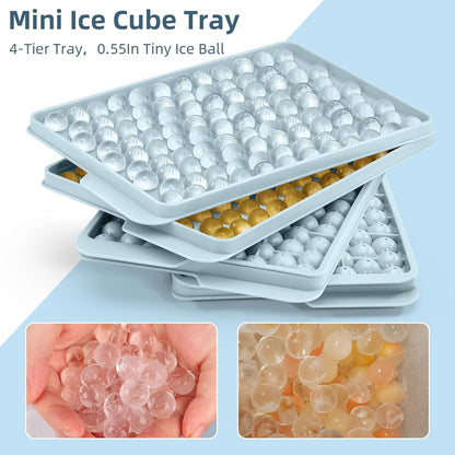 WIBIMEN Mini Ice Cube Trays, 0.55” Tiny Pebble Ice for Iced Coffee & Cocktails, Fast Chill, Easy Twist Release, Stackable with Lid & Storage Bin (2 Pack, Blue)