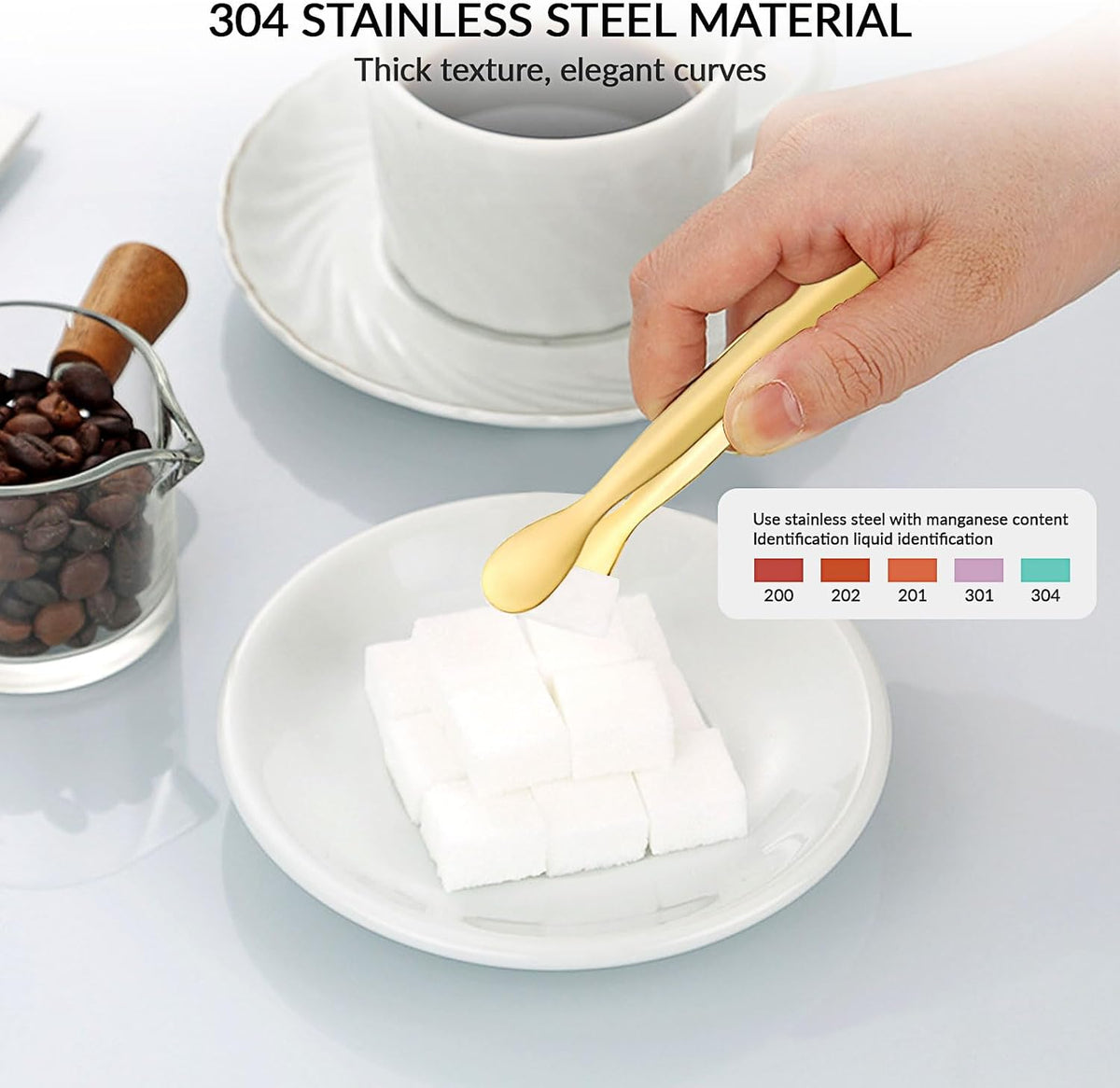 4.33 Inch Stainless Steel Ice Tongs for Ice Bucket，Metal Sugar Cube Mini Tongs，Set of 3 (Black-A)