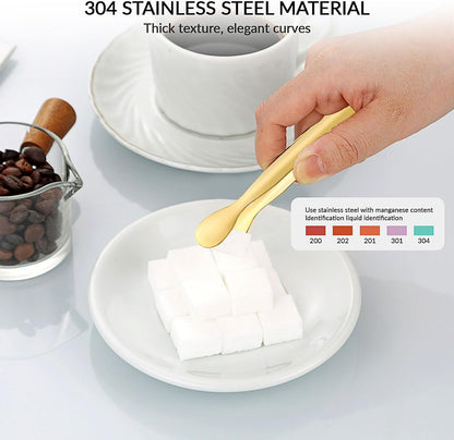 4.33 Inch Stainless Steel Ice Tongs for Ice Bucket，Metal Sugar Cube Mini Tongs，Set of 3 (Black-A)