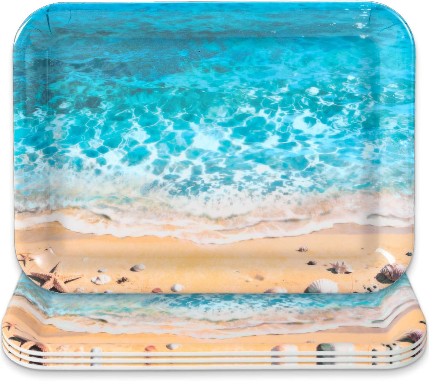 JarThenaAMCS 3Pcs Summer Beach Serving Trays Reusable Serving Dishes Ocean Wave Sand Seashell Starfish Platter for Outdoor Party Serving Food Snacks Fruits Dessert