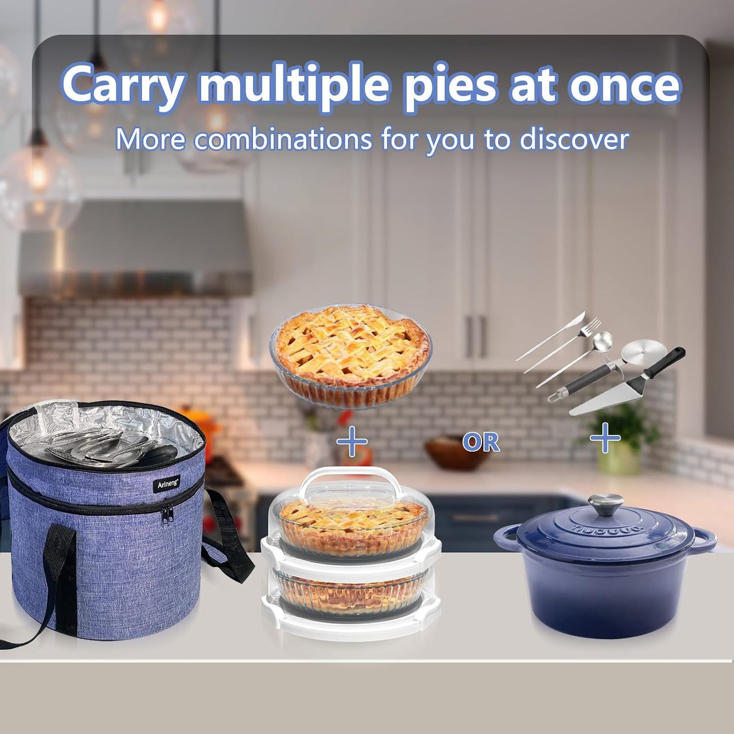 2 Pack Pie Containers with Lids and Handles, Includes Insulated Bags and Non-Slip Heating Pads, BPA Free Pie and Cheesecake Containers, Thanksgiving Gifts (Purple)