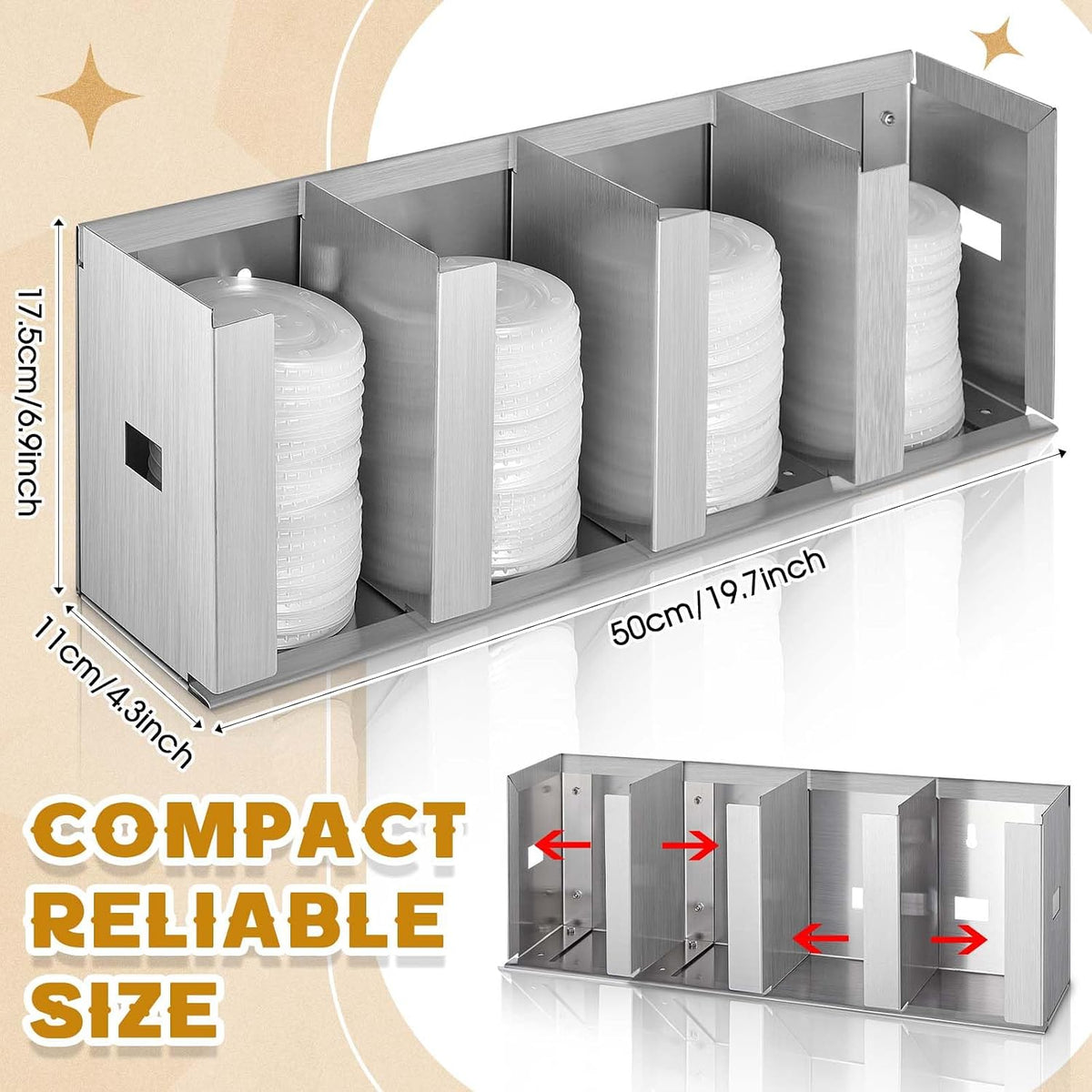 Hicarer 3 Compartments Stainless Steel Cup and Lid Holder, Silver