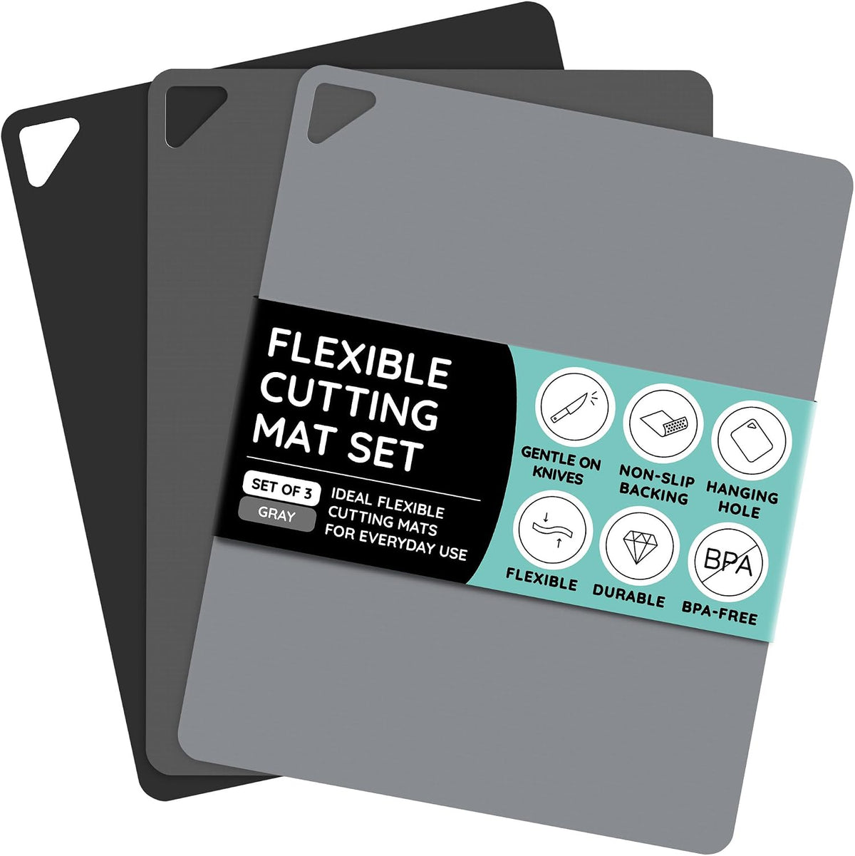 Cutting Boards for Kitchen, Plastic Cutting Board, Dishwasher Safe Cutting Boards with Juice Grooves for Meat, Veggies, Fruits, Easy Grip Handle, Serveware Accessories (Gray)