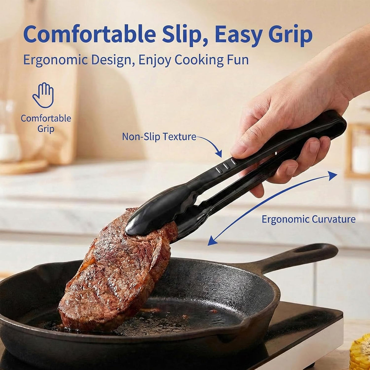 Plastic Serving Tongs, Black Disposable Kitchen Salad Tongs