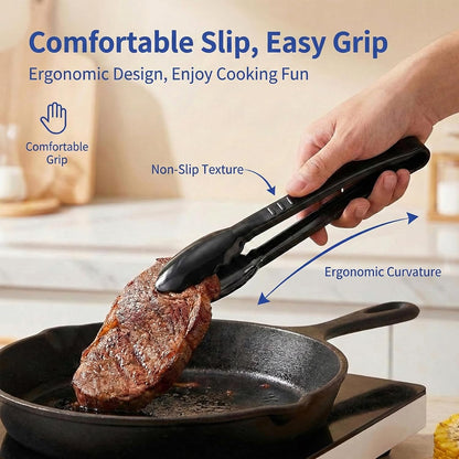 Plastic Serving Tongs, Black Disposable Kitchen Salad Tongs