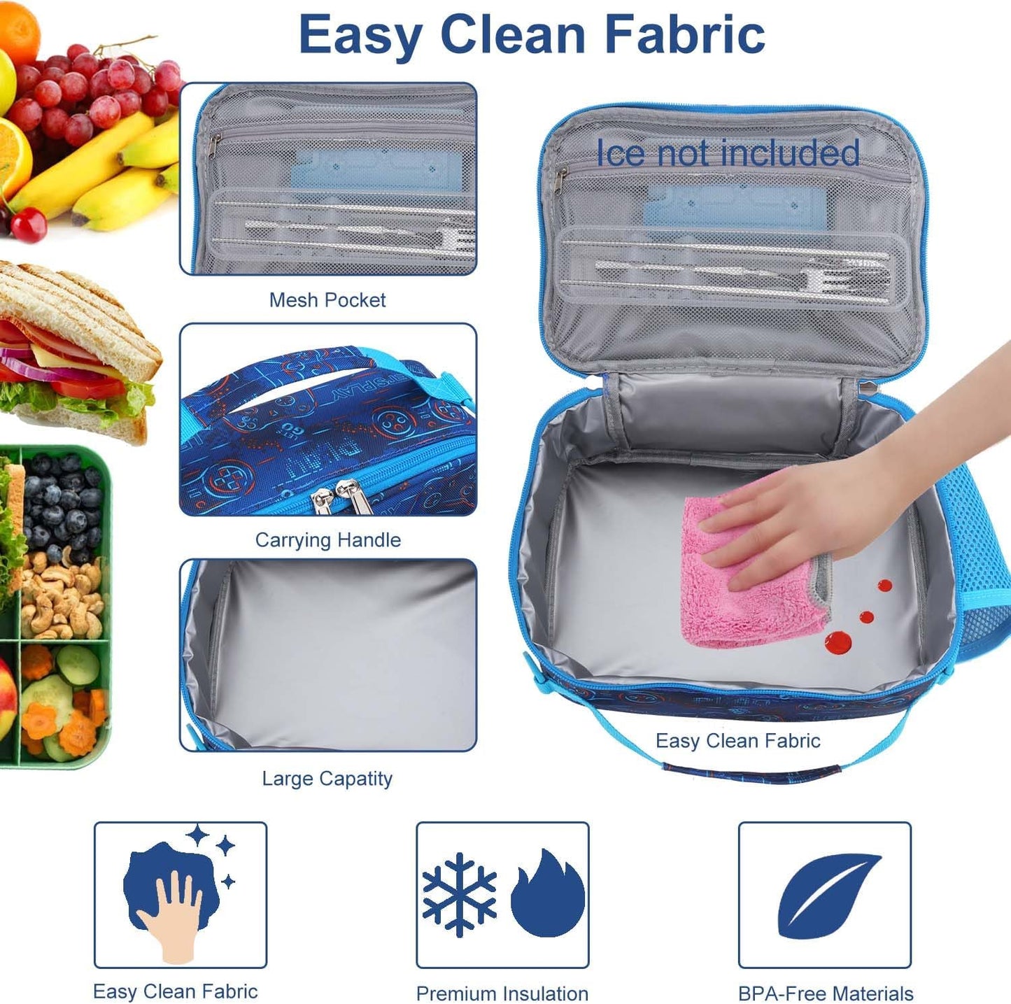 RHCPFOVR Kids Initial Lunch Bag - Insulated Lunch Box for Boys Girls,Washable Lunch Bag and Reusable Toddler Leak-proof Lunchbox for School and Daycare - Colors A