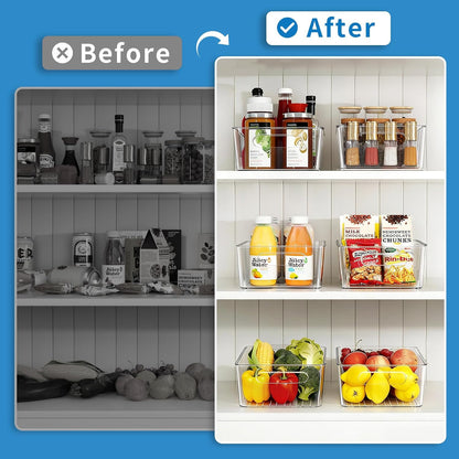 Mpotmiy 6 Pack Pantry Organizers and Storage,Clear Plastic Containers with 2 Dividers for Kitchen,Fridge Organization and Storage,Acrylic Bins for Pounches,Spice Packet,Snack organzier