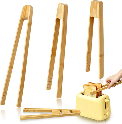 3 Pack Bamboo Toast Tongs, 8 10 12 Inch Wooden Toaster Tongs with Anti-Slip Design, Kitchen Tongs for Cooking Salad Bread Food Serving