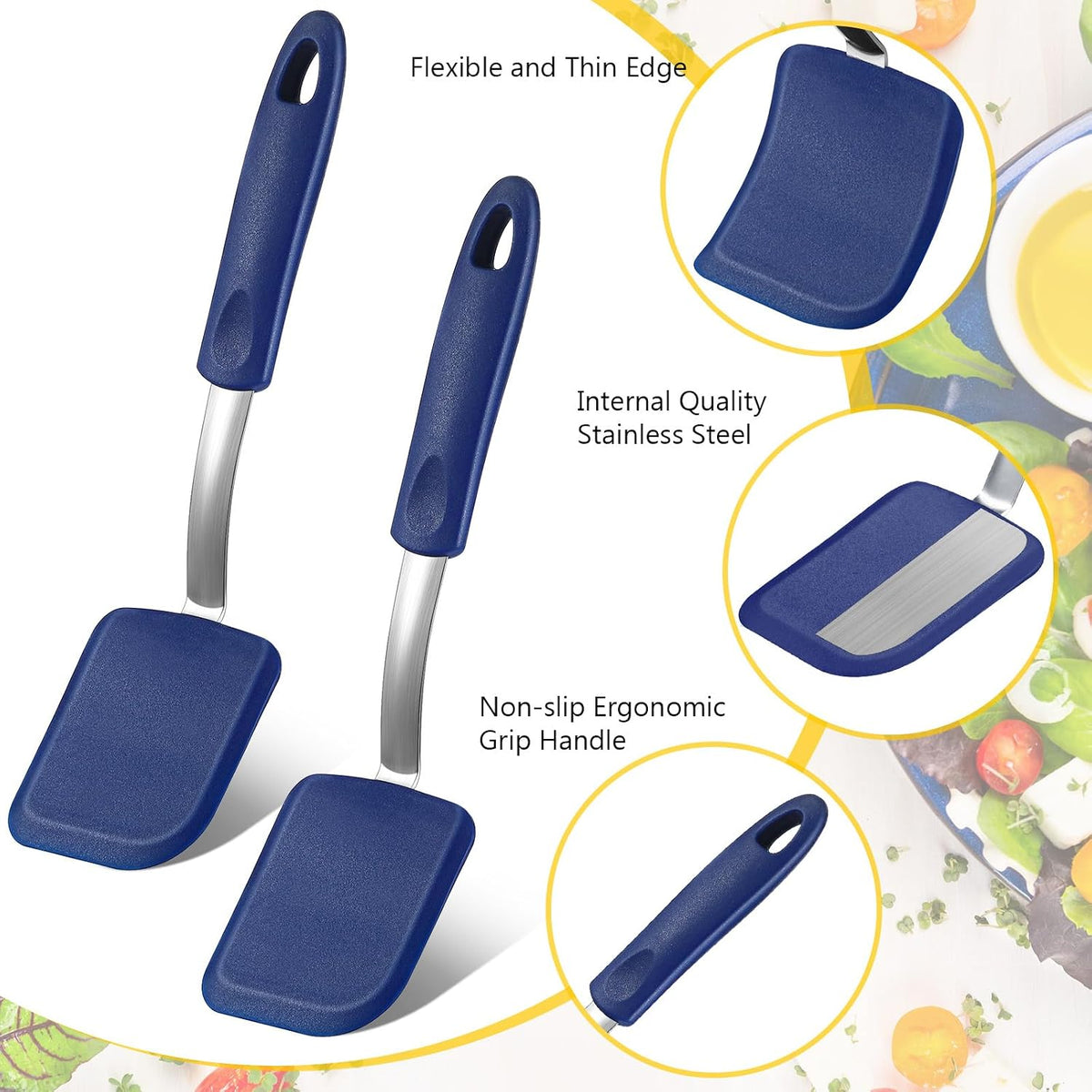 2Pcs Mini Silicone Cookie Brownie Spatula, Solid Flat, Khaki