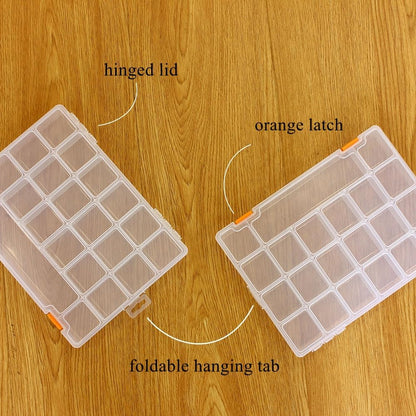 2 Pack Fixed 21 Grids Large Clear Plastic Storage Box, Transparent Organizer Container Case for Small Parts, Bead, Button, Jewelry, Diamond, Craft Supplies,Sewing Kit, DIY Accessories