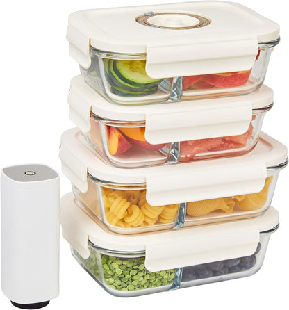 HOLDN’ STORAGE Vacuum Food Storage Containers, Set of 8 Glass Containers & Electronic Pump - Keep Food Fresh Longer, BPA-Free Glass, Leak-Proof, Ideal for Meal Prep, Marinating