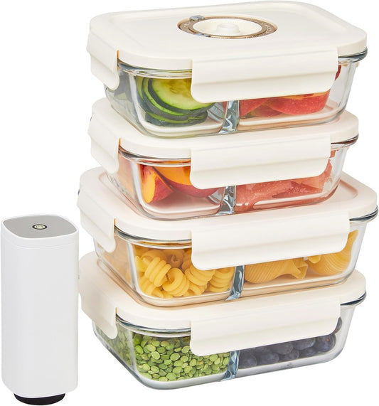 HOLDN’ STORAGE Vacuum Food Storage Containers, Set of 8 Glass Containers & Electronic Pump - Keep Food Fresh Longer, BPA-Free Glass, Leak-Proof, Ideal for Meal Prep, Marinating