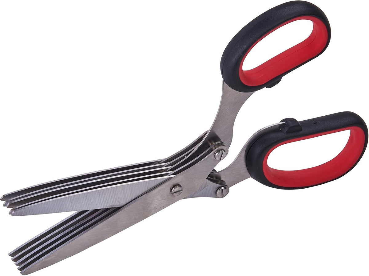 Winco 7 3/4" Black Herb Stainless Steel Shears, Five Blades, and Handle