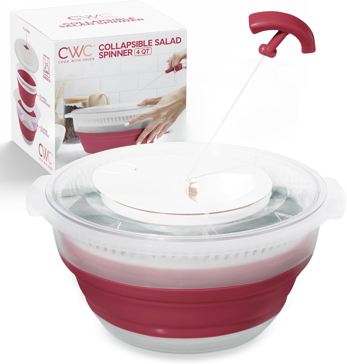 COOK WITH COLOR Collapsible Salad Spinner - 4 QT Space Saving Lettuce Dryer with Folding Collapsible Colander Great for Washing and Drying Fruit and Vegetables (Grey)