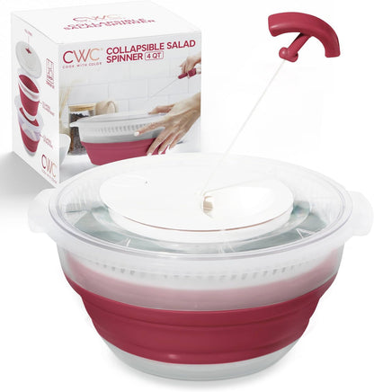 COOK WITH COLOR Collapsible Salad Spinner - 4 QT Space Saving Lettuce Dryer with Folding Collapsible Colander Great for Washing and Drying Fruit and Vegetables (Grey)