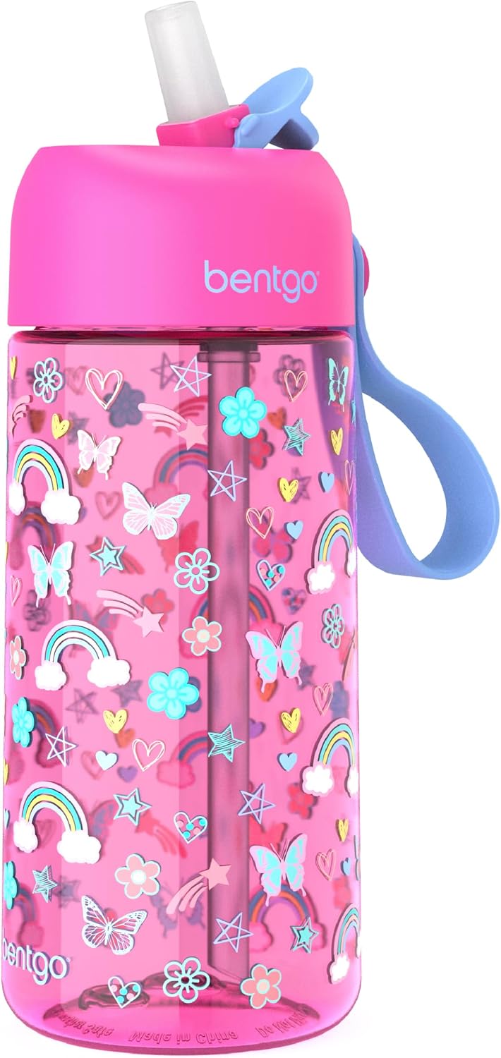 Bentgo Kids Water Bottle - Leak-Proof, Durable Tritan PFAS- & BPA-Free 15 fl oz, Kids/Toddlers Ages 3+ for School & Sports; Bite & Sip Spout, Carrying Handle, Dishwasher Safe (Unicorn)