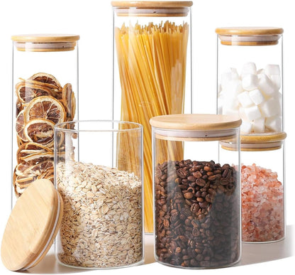 ComSaf 2Pcs Large Glass Storage Containers with Lids 4Qt, 1 Gallon Wide Mouth Flour Sugar Storage Containers, Large Capacity and Sealed for Rice, Cereal, Oat, Easy Clean and Scoop, Pantry Organization