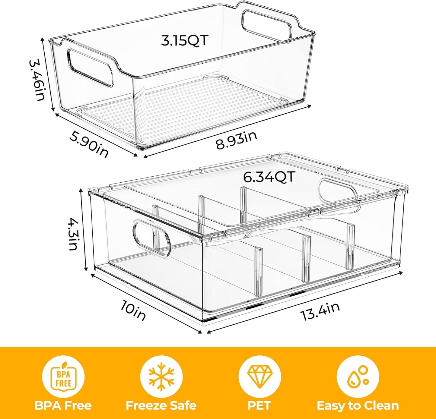 2 Pack Refrigerator Organizer Bins Stackable Fridge Organizer Set with Pull-out Drawer Clear Vegetable Fruit Storage Containers for Kitchen Pantry Organization