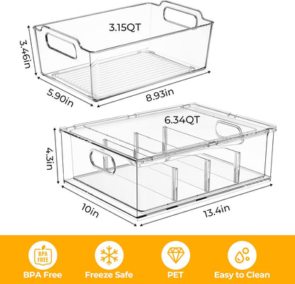 2 Pack Refrigerator Organizer Bins Stackable Fridge Organizer Set with Pull-out Drawer Clear Vegetable Fruit Storage Containers for Kitchen Pantry Organization
