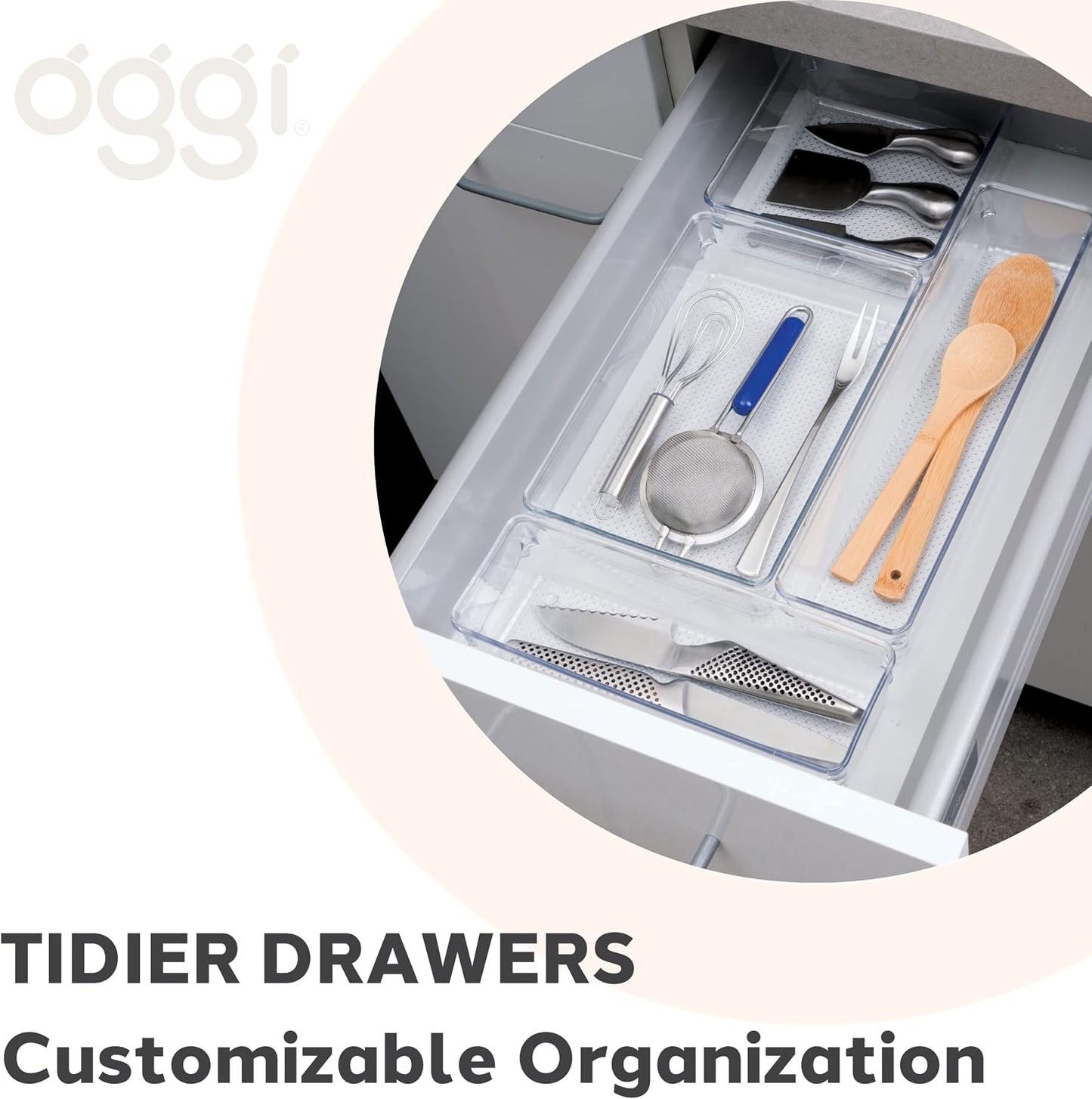 Oggi Clear Drawer Organizer - 3" X 12.5" - Ideal for Organizing Kitchen Drawers, Office, Desk, Silverware, Kitchen Utensils, Cosmetics and Bathrooms