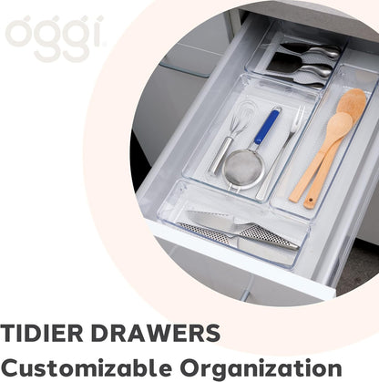 Oggi Clear Drawer Organizer - 3" X 12.5" - Ideal for Organizing Kitchen Drawers, Office, Desk, Silverware, Kitchen Utensils, Cosmetics and Bathrooms