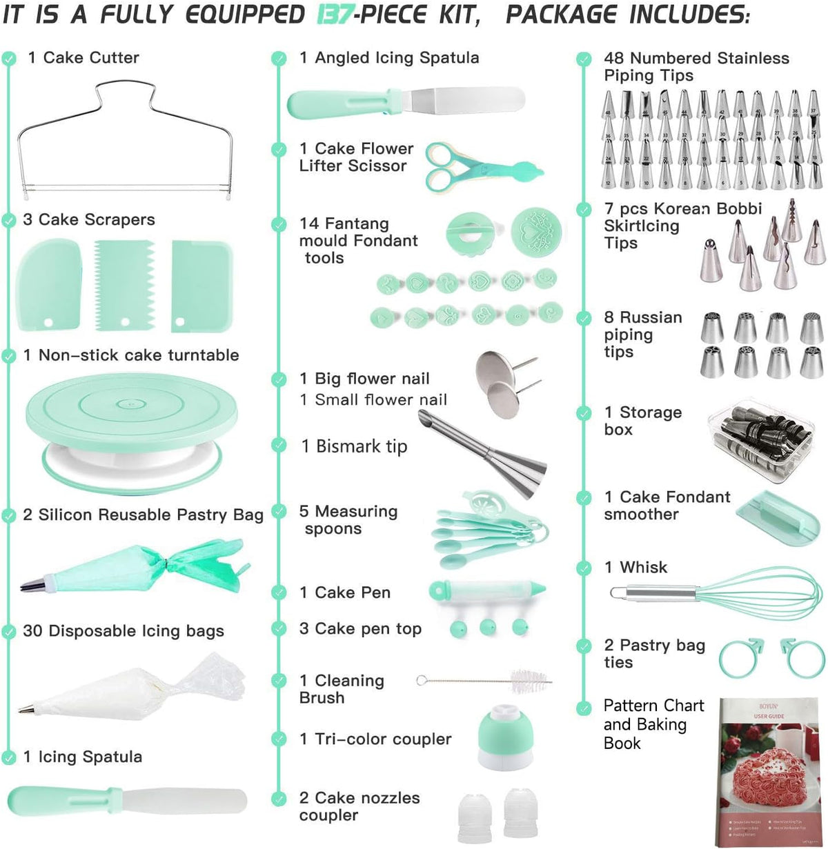 Boyun 138 Cake Decorating Kit, Baking Supplies Tools for Beginners & Pros