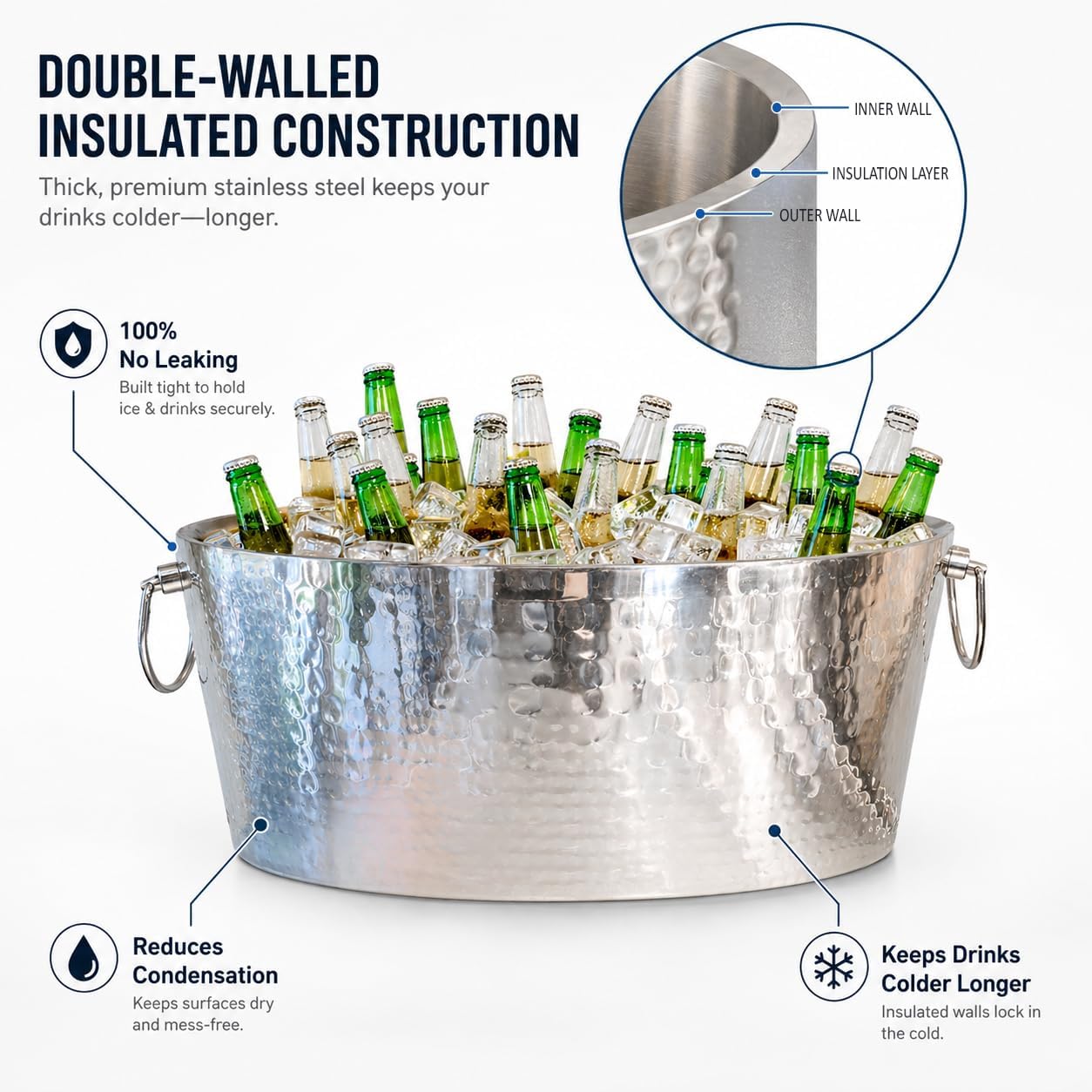 BREKX Armored XL Insulated Beverage Tub for Parties – Stainless Steel Ice Bucket, Large 6.25 Gallon Drink Cooler, Holds 24–30 Bottles, Beer, Wine & Champagne