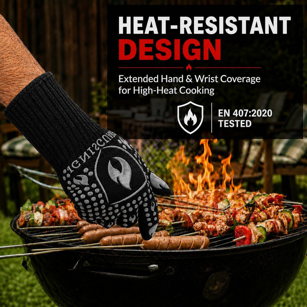 BBQ & Grill Gloves, Oven Gloves Heat Resistant, 1 Pair, Red (L)