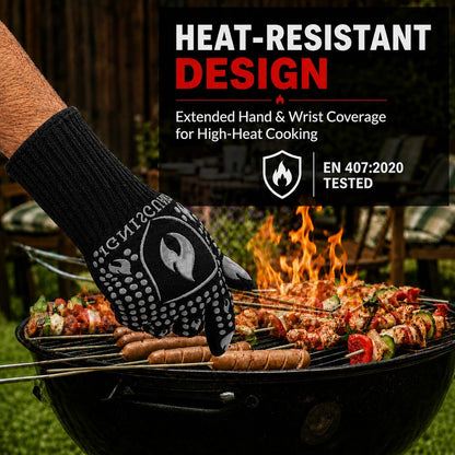 BBQ & Grill Gloves, Oven Gloves Heat Resistant, 1 Pair, Red (L)
