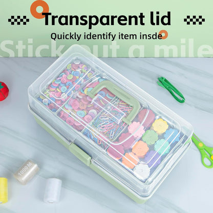 TERGOO 12.5in 3-Layer Multipurpose Craft Organizers and Storage with Adjustable Dividers, Portable Tackle Box, Folding Art & Craft Case for Medicine, Tool, Sewing Organizer (White)