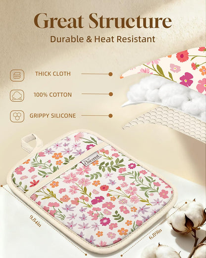 100% Cotton Potholders Textured Soft Silicone Grip Daisy Gingham