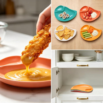 4 Pcs Split Party Platter Chips and Dip Serving Dish (5.9"x5.9") Serving Trays for Entertaining with Sauce Holder for Salad Dumpling (White)