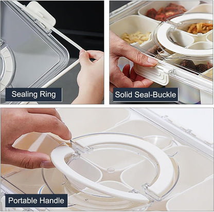 Divided Serving Tray with Lid and Handle,Snack tray Storage Organizer with lid,Portable Snackle Box Charcuterie Container,Snack Platters for Fruit, Nuts, Candy, (2 Pack-12 Compartments)