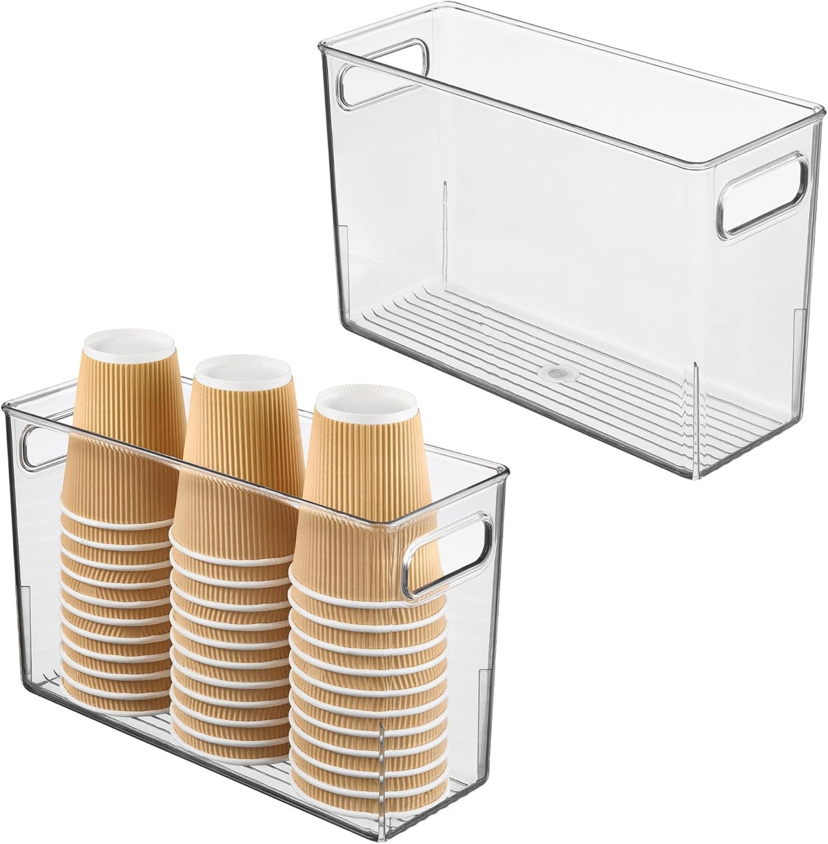 iDesign Tall Plastic Storage Bin with Handles, Set of 4, Clear | For Fridge or Freezer, Made in USA