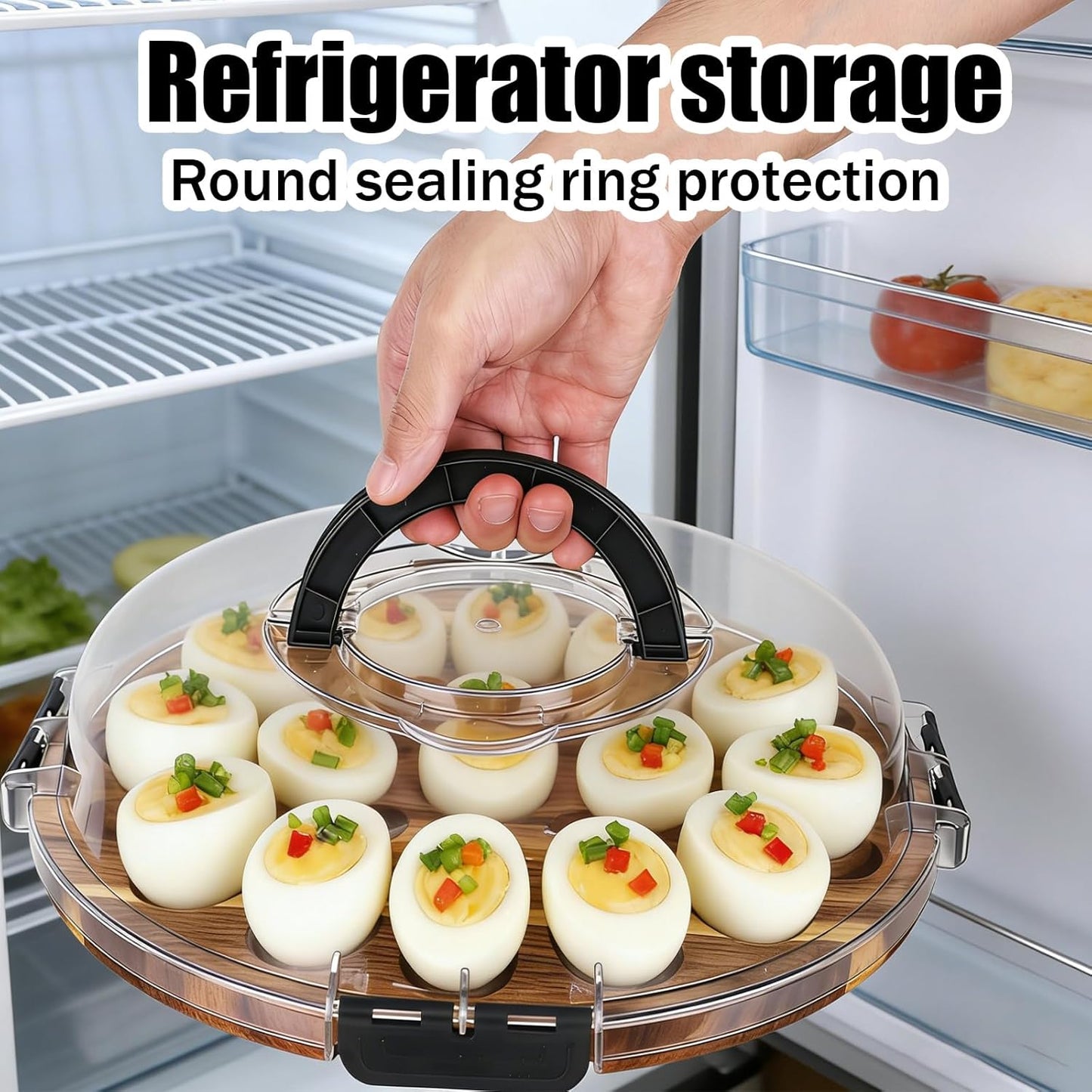 Deviled Egg Containers with Lid, 24 Holes Wooden Deviled Egg Platter Serving Tray Food Dish Containing Holder for Easter Christmas Home Kitchens Carrier Supply